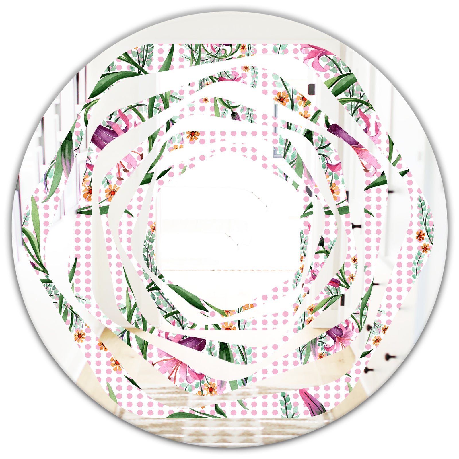 Floral Botanical Retro X - Modern Round or Oval Wall Mirror - Whirl