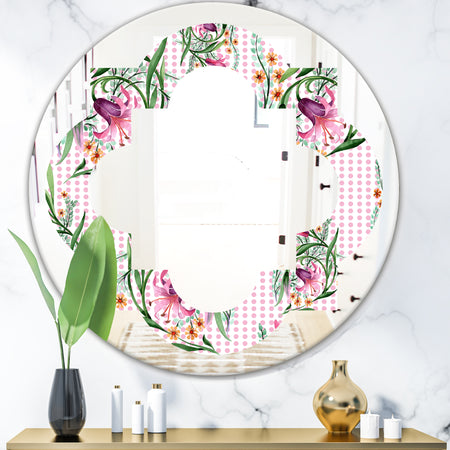 Floral Botanical Retro X - Modern Round or Oval Wall Mirror - Quatrefoil
