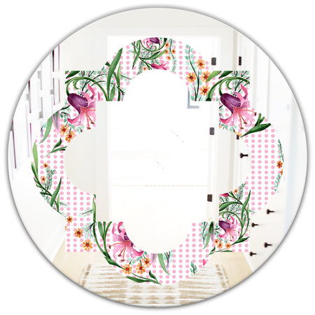Floral Botanical Retro X - Modern Round or Oval Wall Mirror - Quatrefoil
