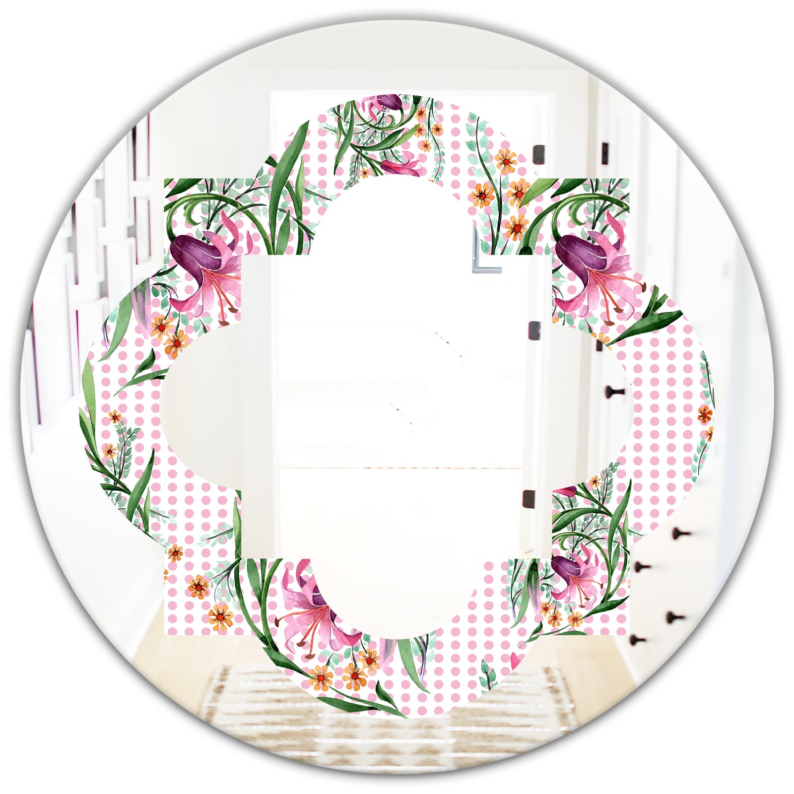 Floral Botanical Retro X - Modern Round or Oval Wall Mirror - Quatrefoil
