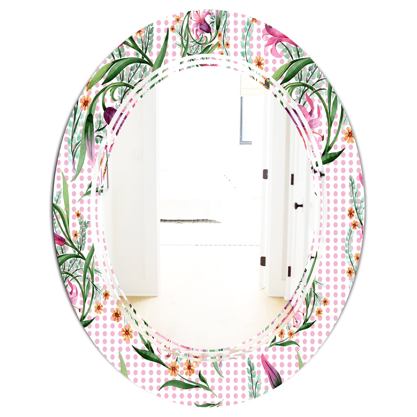 Floral Botanical Retro X - Modern Round or Oval Wall Mirror - Triple C