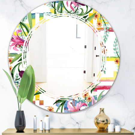 Floral Botanical Retro XI - Cottage Round or Oval Wall Mirror - Triple C