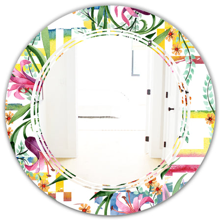 Floral Botanical Retro XI - Cottage Round or Oval Wall Mirror - Triple C