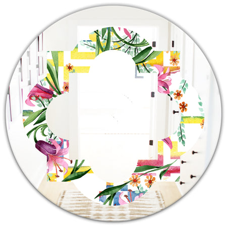 Floral Botanical Retro XI - Cottage Round or Oval Wall Mirror - Quatrefoil