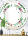 Floral Botanical Retro IX - Modern Round or Oval Wall Mirror - Space