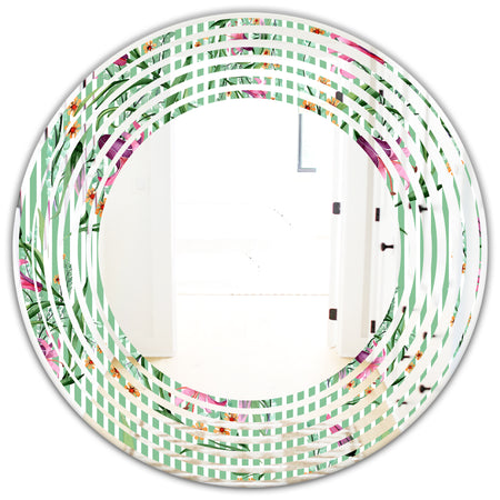 Floral Botanical Retro IX - Modern Round or Oval Wall Mirror - Wave