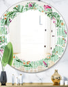 Floral Botanical Retro IX - Modern Round or Oval Wall Mirror - Leaves
