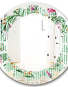 Floral Botanical Retro IX - Modern Round or Oval Wall Mirror - Leaves