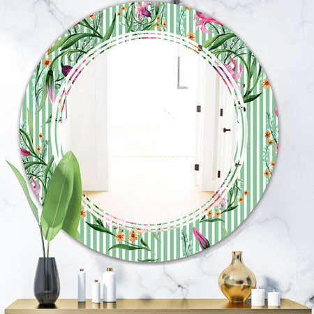 Floral Botanical Retro IX - Modern Round or Oval Wall Mirror - Triple C
