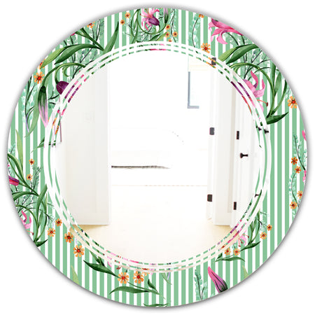 Floral Botanical Retro IX - Modern Round or Oval Wall Mirror - Triple C