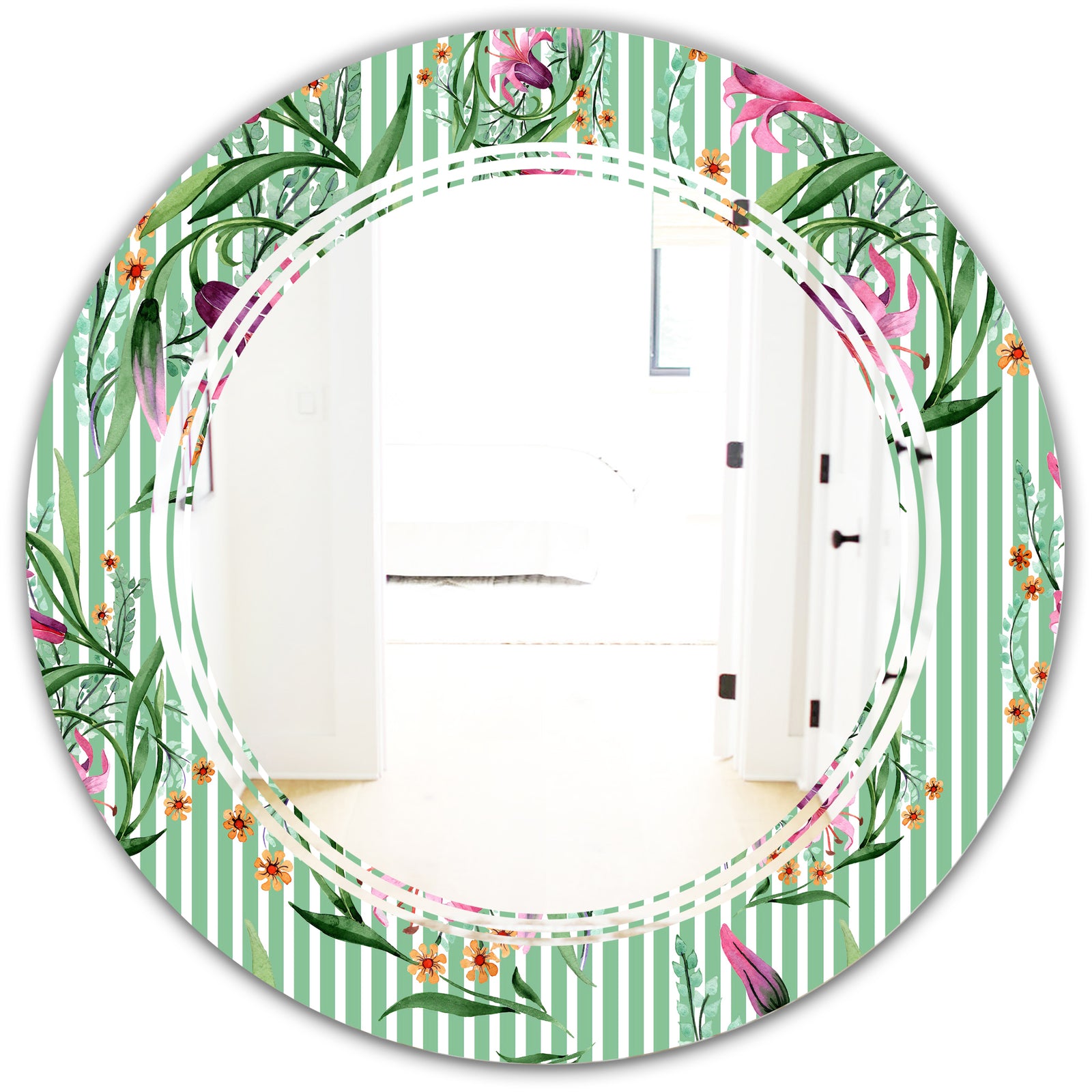 Floral Botanical Retro IX - Modern Round or Oval Wall Mirror - Triple C