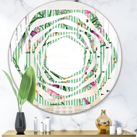 Floral Botanical Retro IX - Modern Round or Oval Wall Mirror - Whirl