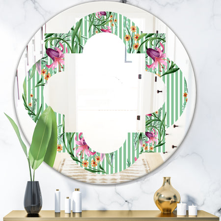 Floral Botanical Retro IX - Modern Round or Oval Wall Mirror - Quatrefoil