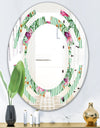 Floral Botanical Retro IX - Modern Round or Oval Wall Mirror - Space