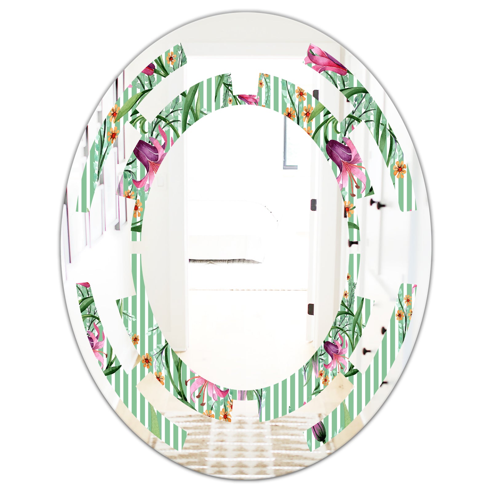 Floral Botanical Retro IX - Modern Round or Oval Wall Mirror - Space