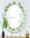 Floral Botanical Retro IX - Modern Round or Oval Wall Mirror - Leaves