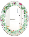 Floral Botanical Retro IX - Modern Round or Oval Wall Mirror - Leaves