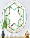 Floral Botanical Retro IX - Modern Round or Oval Wall Mirror - Hexagon Star