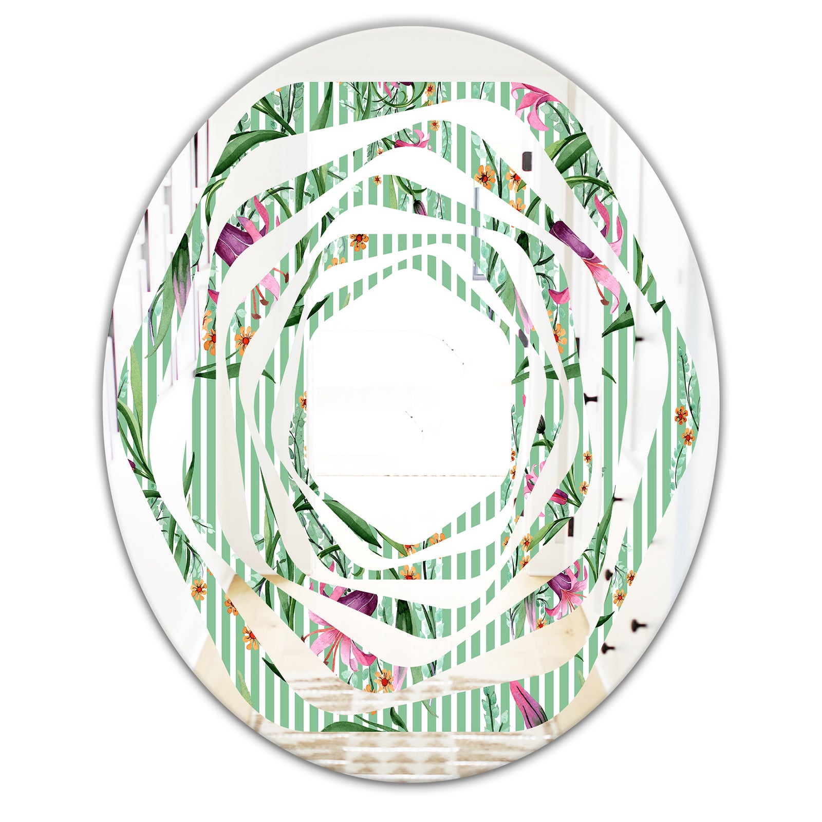 Floral Botanical Retro IX - Modern Round or Oval Wall Mirror - Whirl