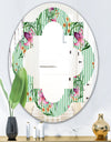 Floral Botanical Retro IX - Modern Round or Oval Wall Mirror - Quatrefoil