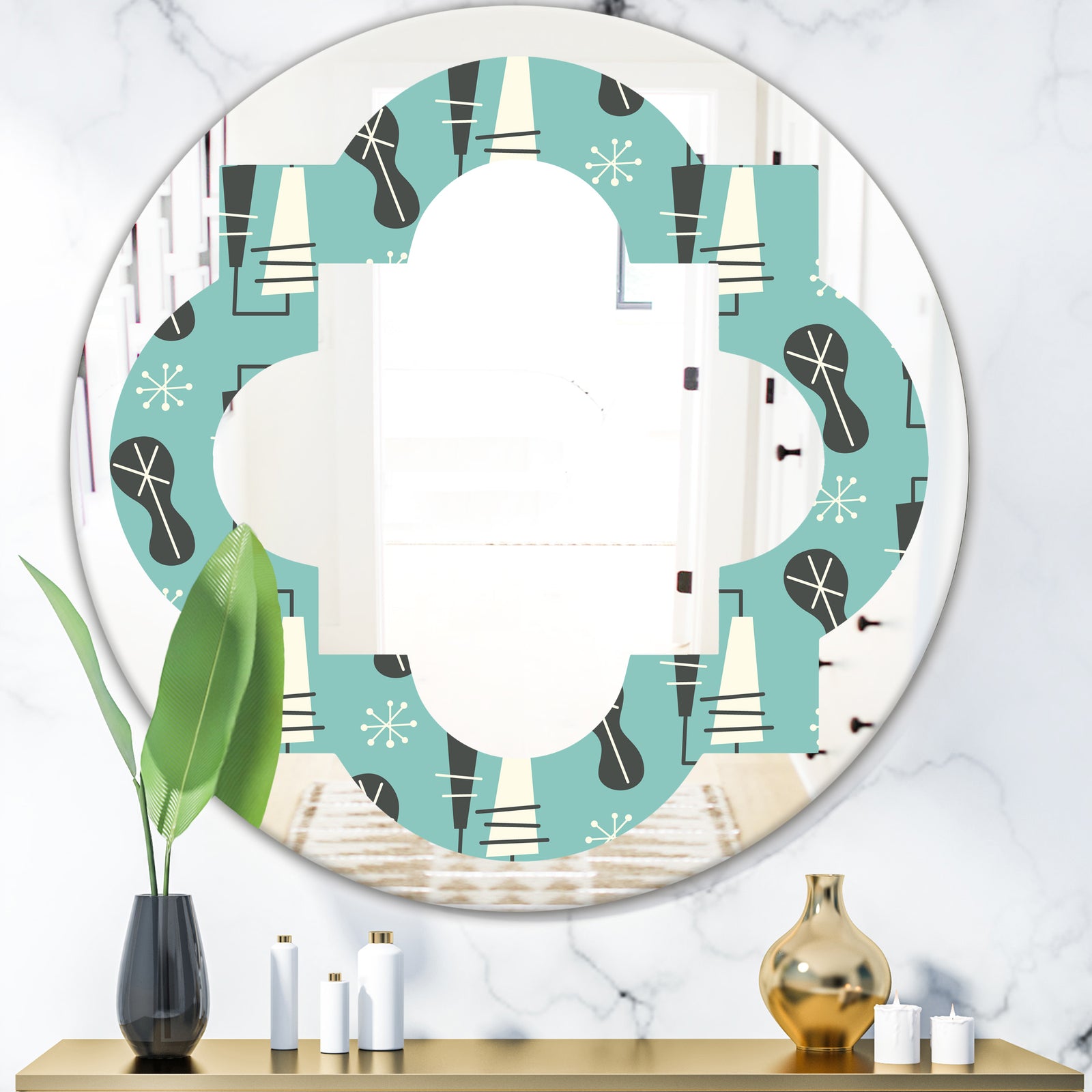 1950 Retro Pattern II - Modern Round or Oval Wall Mirror - Quatrefoil