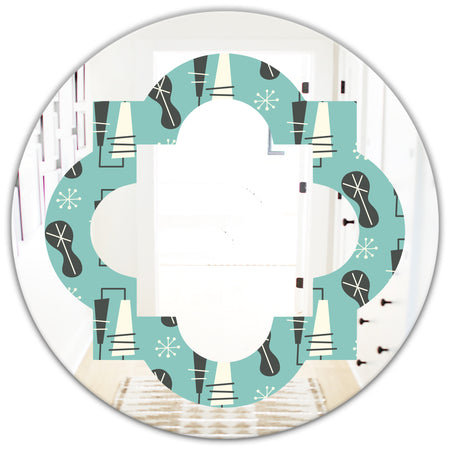 1950 Retro Pattern II - Modern Round or Oval Wall Mirror - Quatrefoil