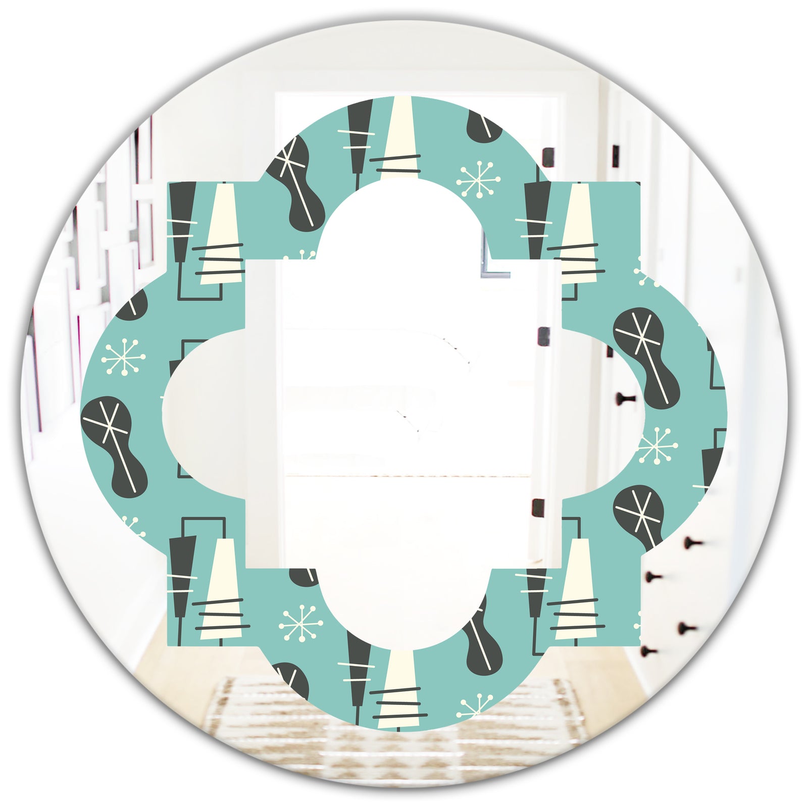 1950 Retro Pattern II - Modern Round or Oval Wall Mirror - Quatrefoil