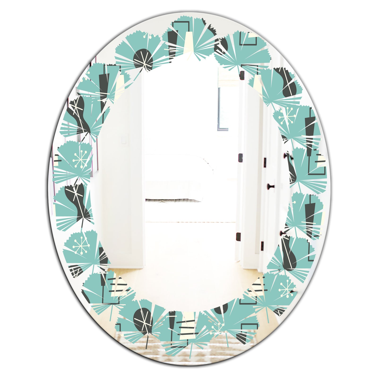 1950 Retro Pattern II - Modern Round or Oval Wall Mirror - Leaves