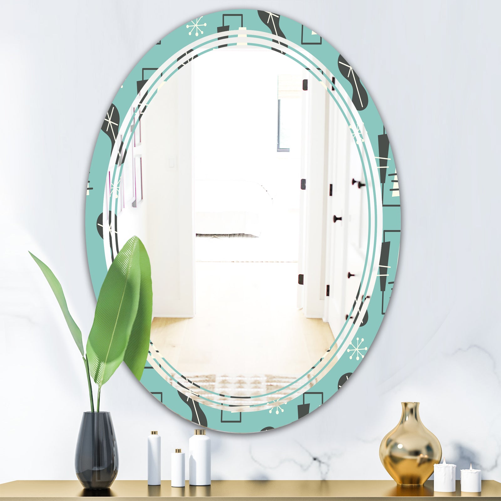 1950 Retro Pattern II - Modern Round or Oval Wall Mirror - Triple C