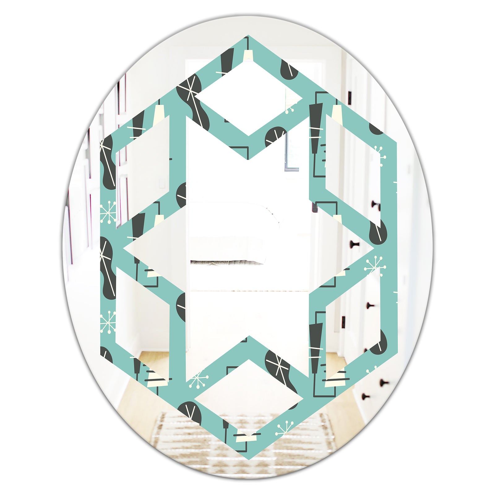 1950 Retro Pattern II - Modern Round or Oval Wall Mirror - Hexagon Star