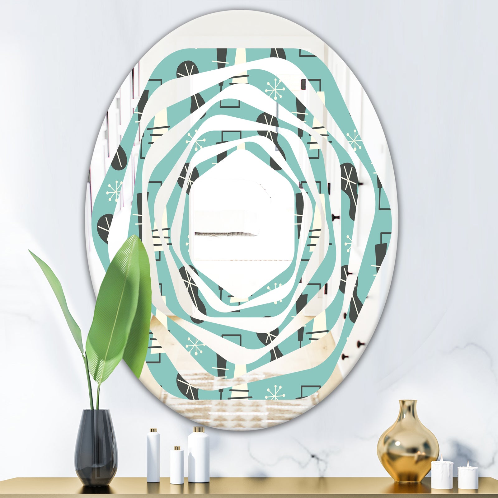 1950 Retro Pattern II - Modern Round or Oval Wall Mirror - Whirl
