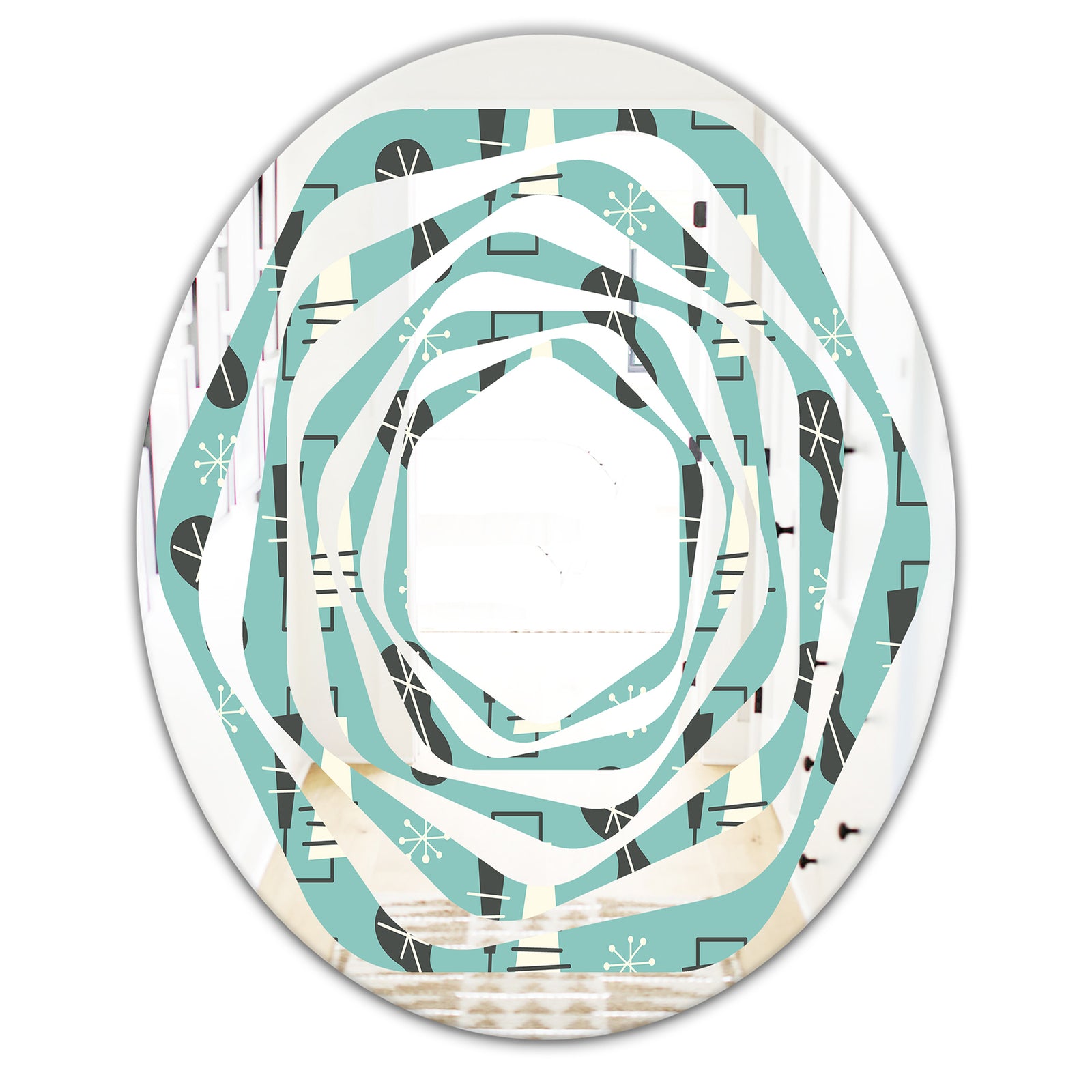 1950 Retro Pattern II - Modern Round or Oval Wall Mirror - Whirl