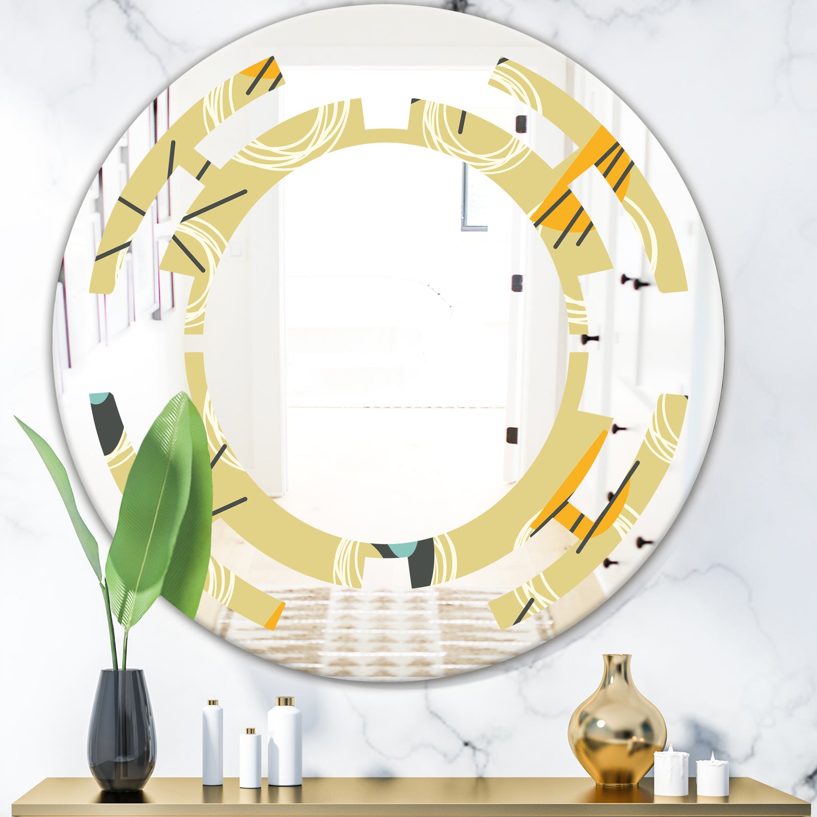 Retro Abstract Design II - Modern Round or Oval Wall Mirror - Space