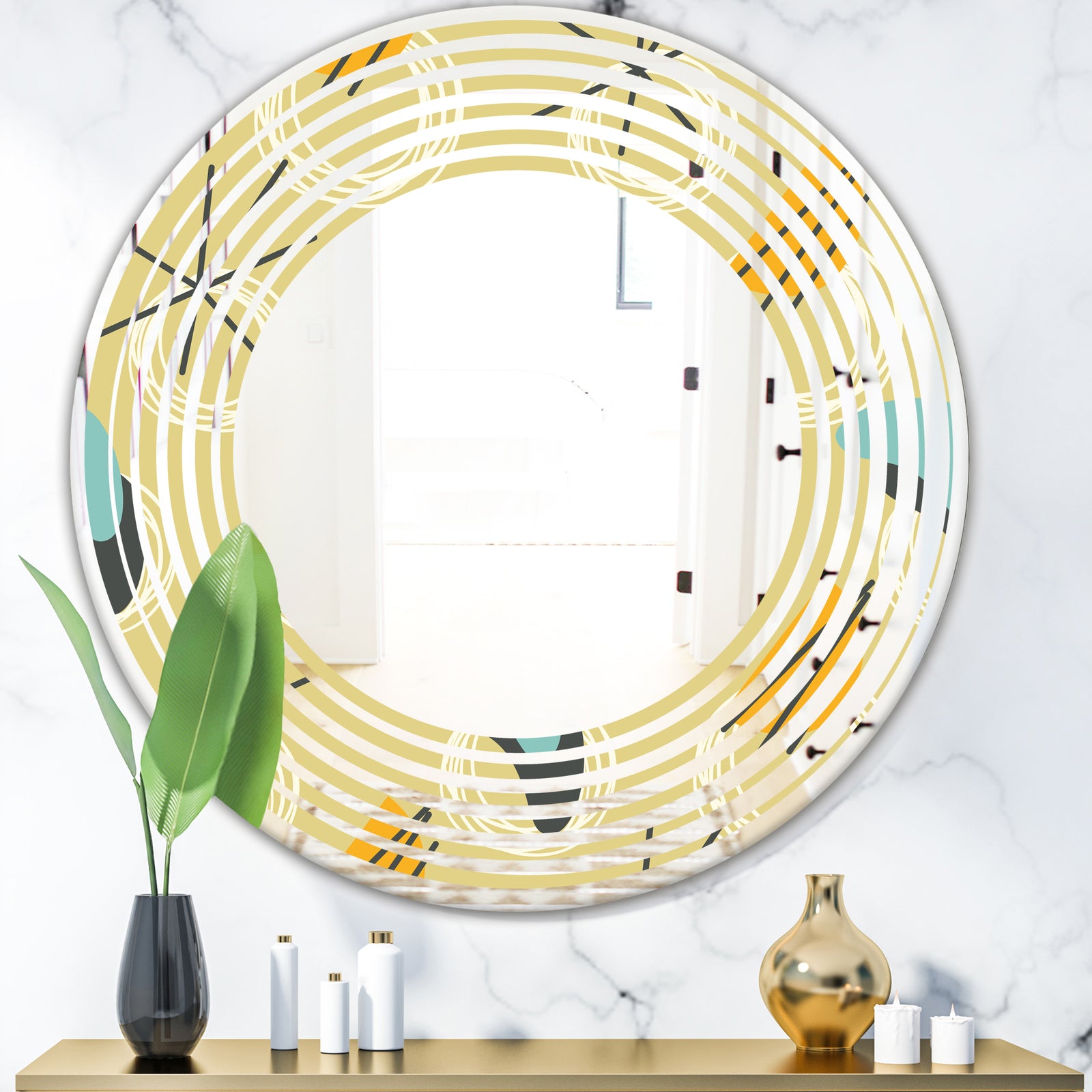 Retro Abstract Design II - Modern Round or Oval Wall Mirror - Wave