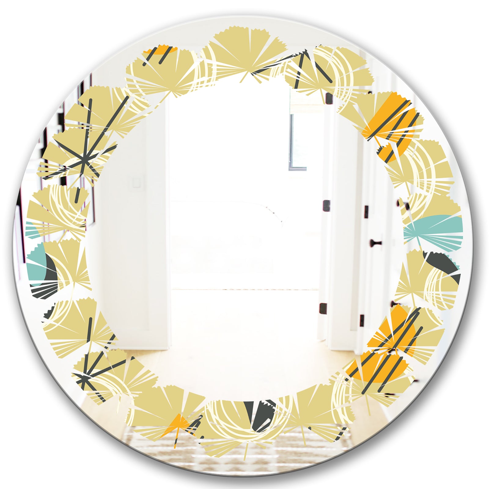 Retro Abstract Design II - Modern Round or Oval Wall Mirror - Leaves