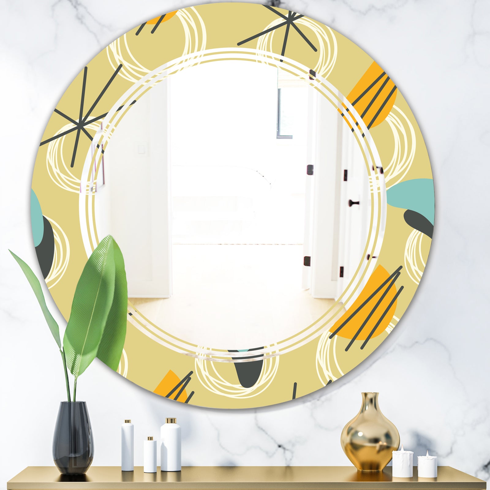 Retro Abstract Design II - Modern Round or Oval Wall Mirror - Triple C