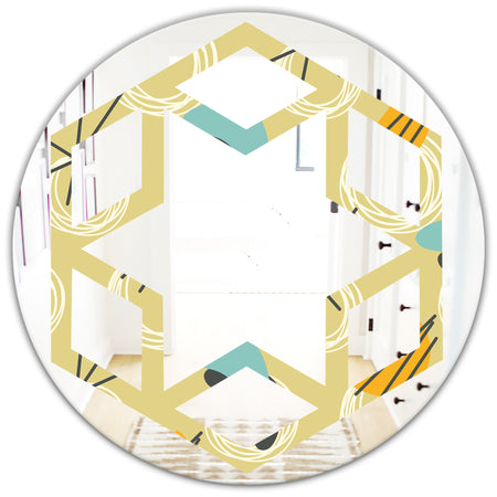 Retro Abstract Design II - Modern Round or Oval Wall Mirror - Hexagon Star