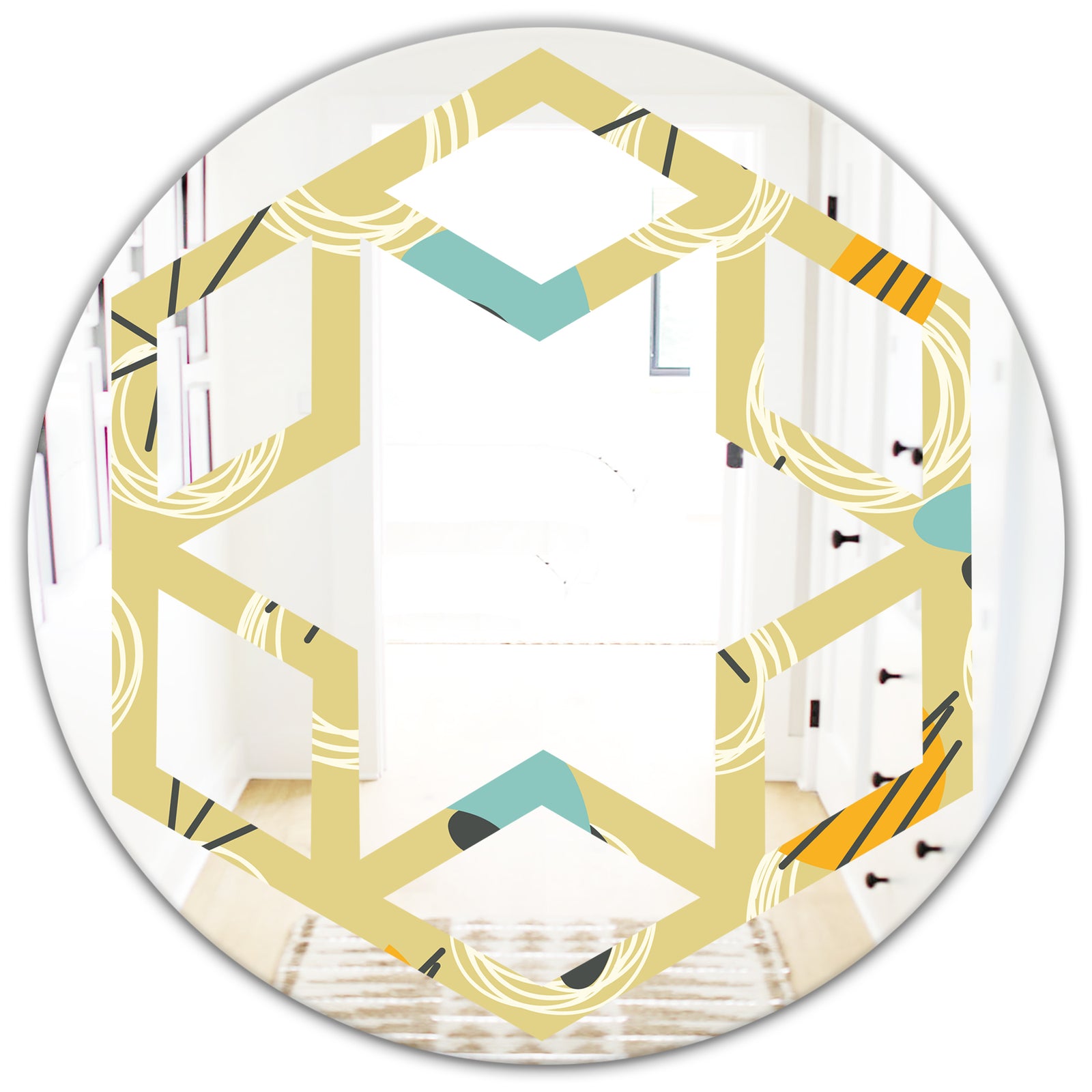 Retro Abstract Design II - Modern Round or Oval Wall Mirror - Hexagon Star