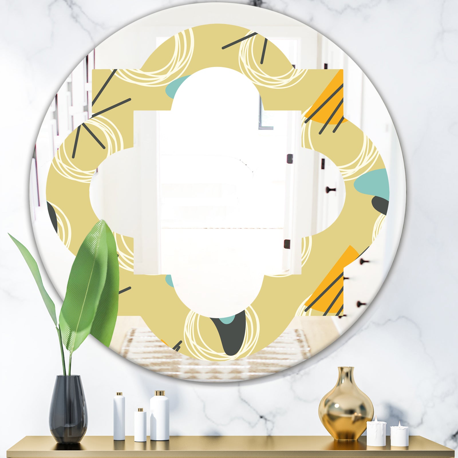 Retro Abstract Design II - Modern Round or Oval Wall Mirror - Quatrefoil