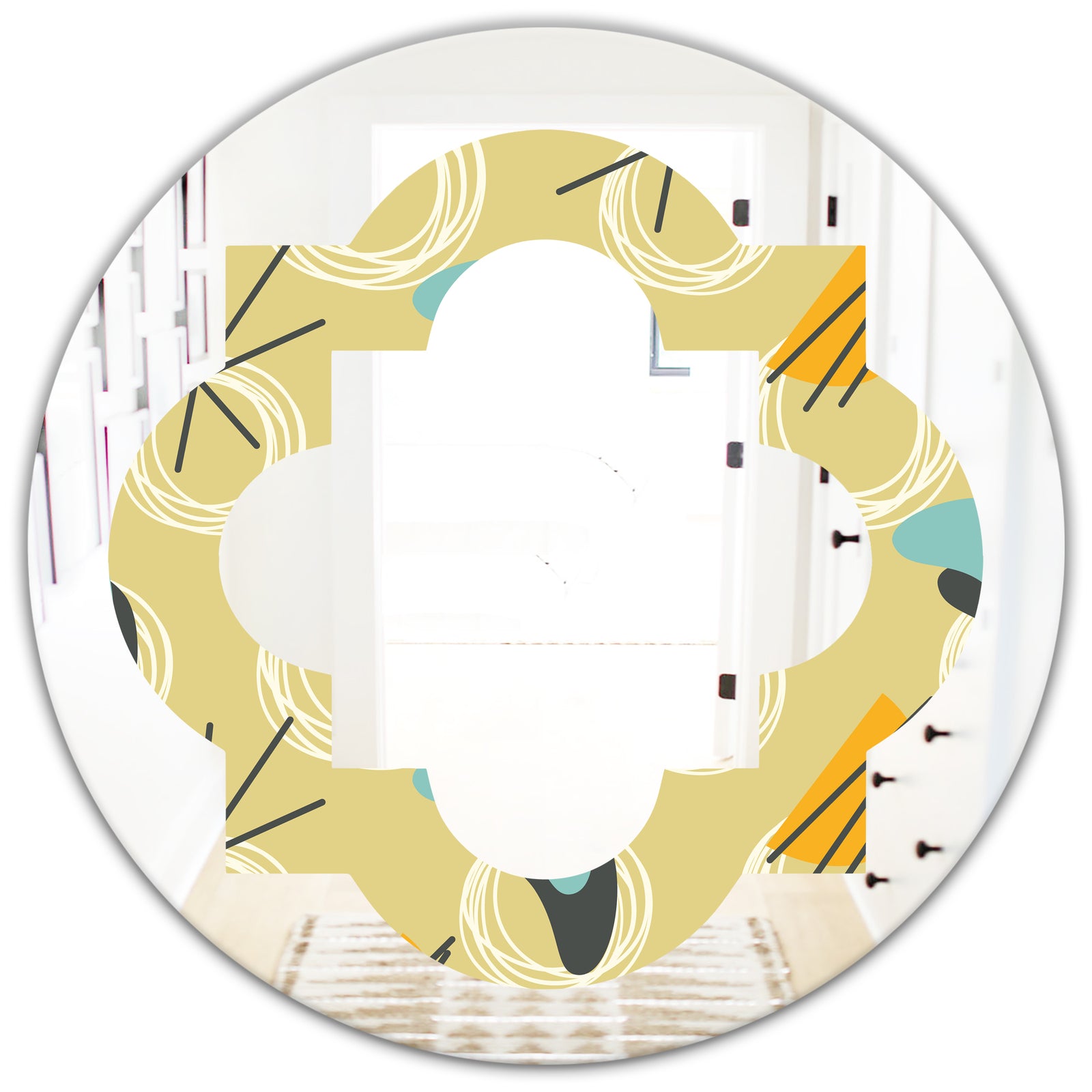 Retro Abstract Design II - Modern Round or Oval Wall Mirror - Quatrefoil