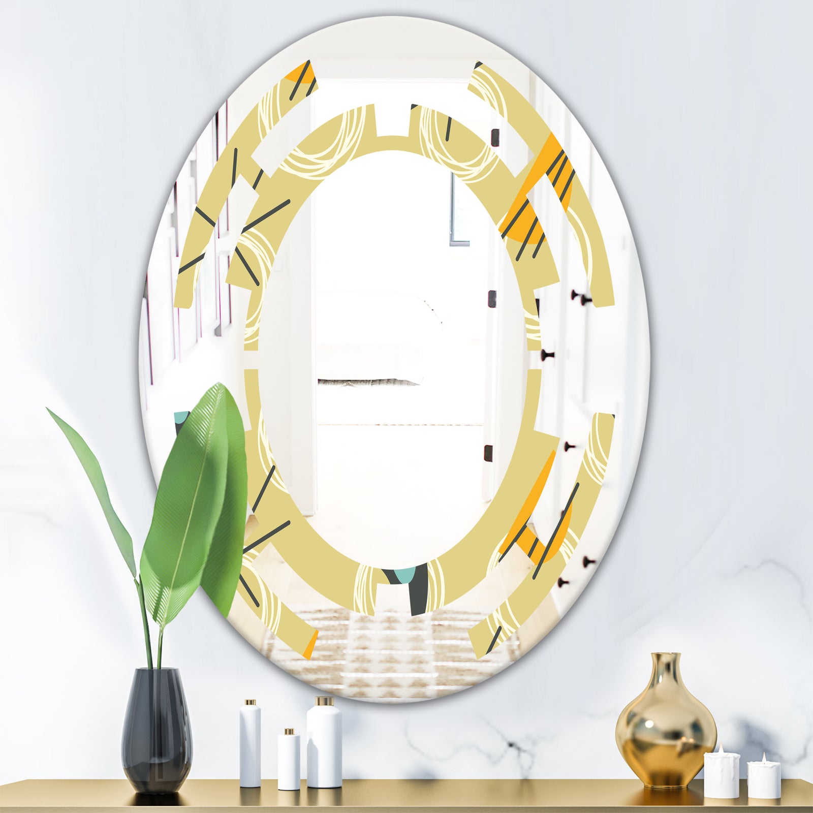 Retro Abstract Design II - Modern Round or Oval Wall Mirror - Space