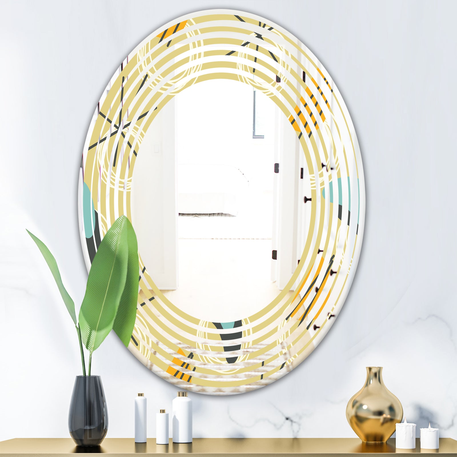 Retro Abstract Design II - Modern Round or Oval Wall Mirror - Wave