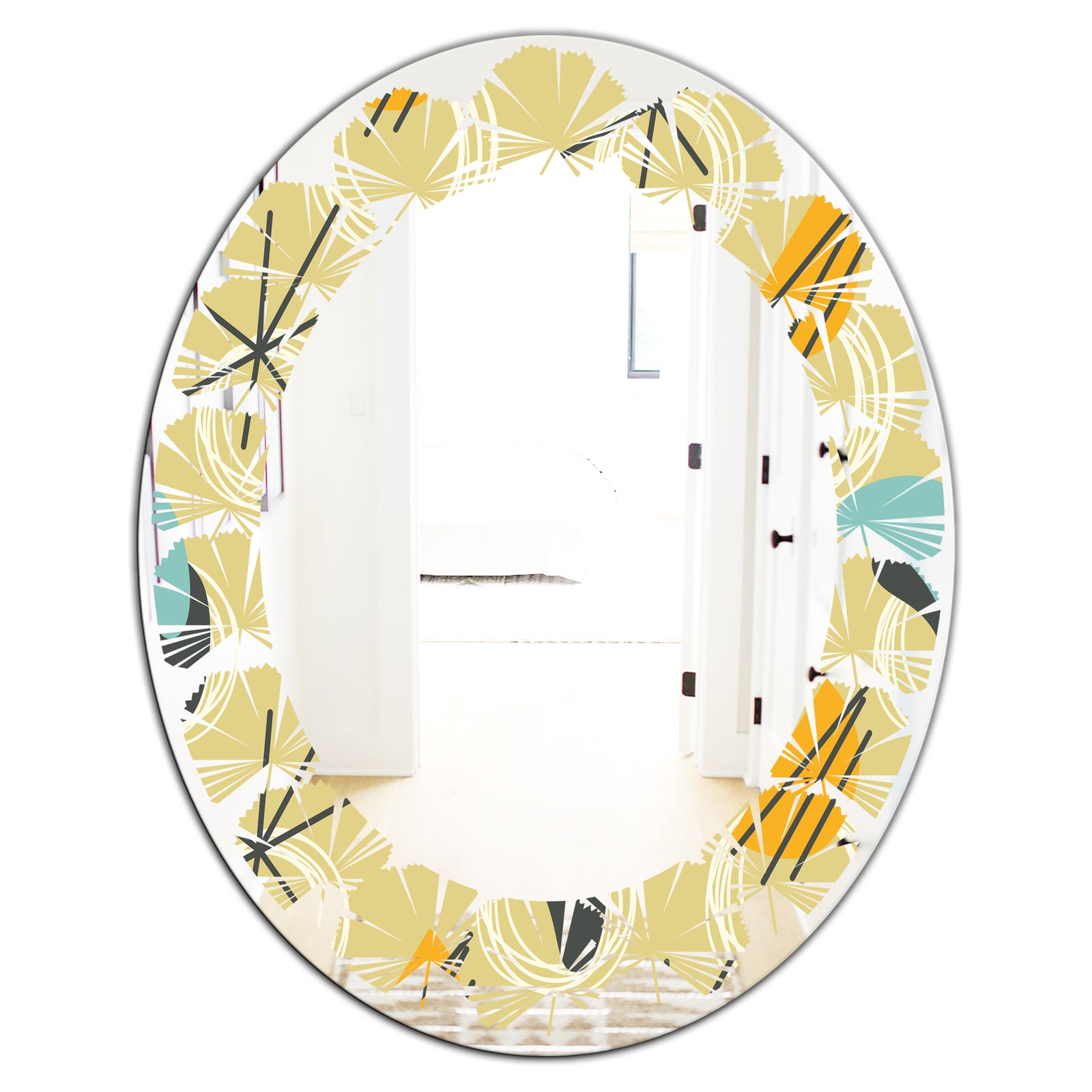 Retro Abstract Design II - Modern Round or Oval Wall Mirror - Leaves