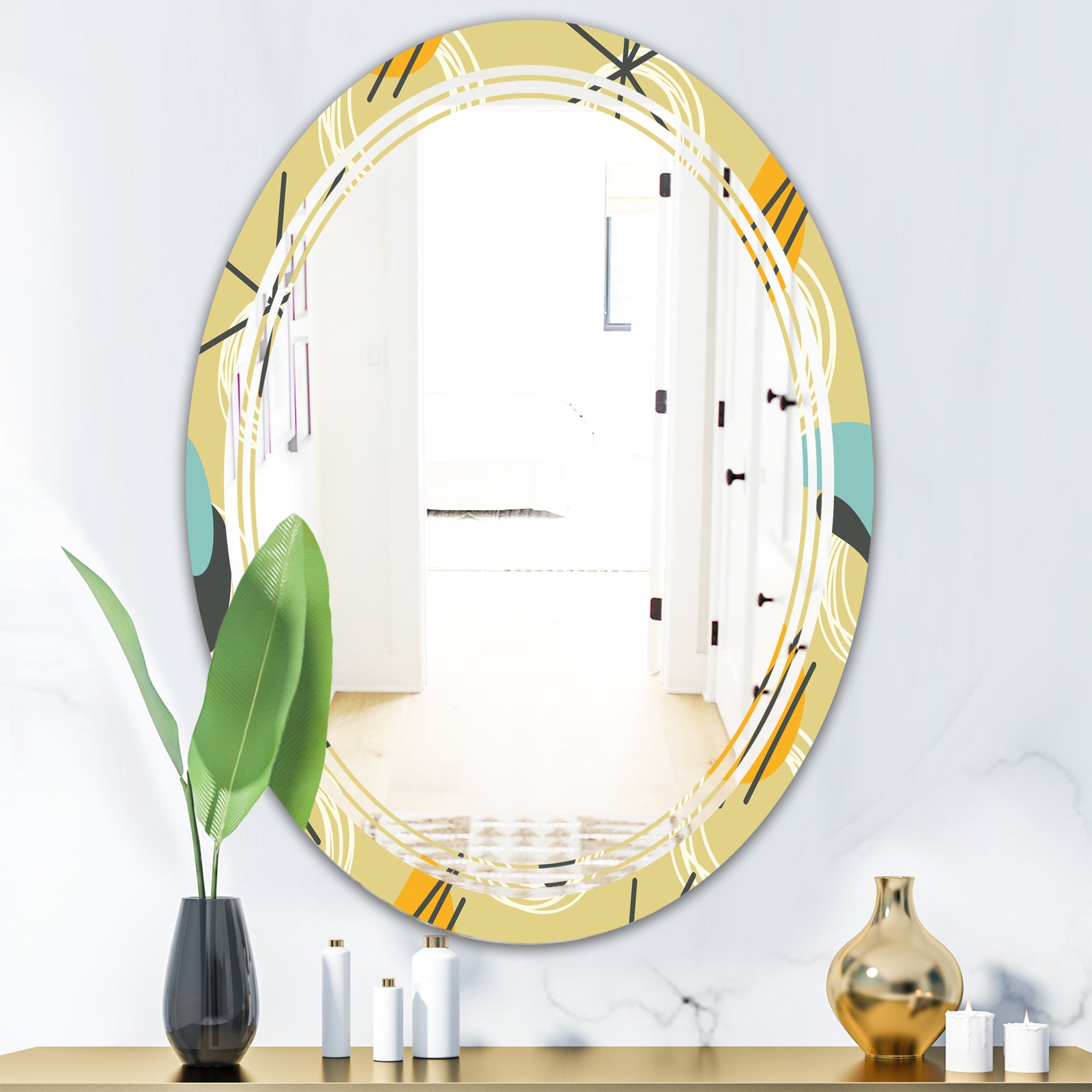 Retro Abstract Design II - Modern Round or Oval Wall Mirror - Triple C