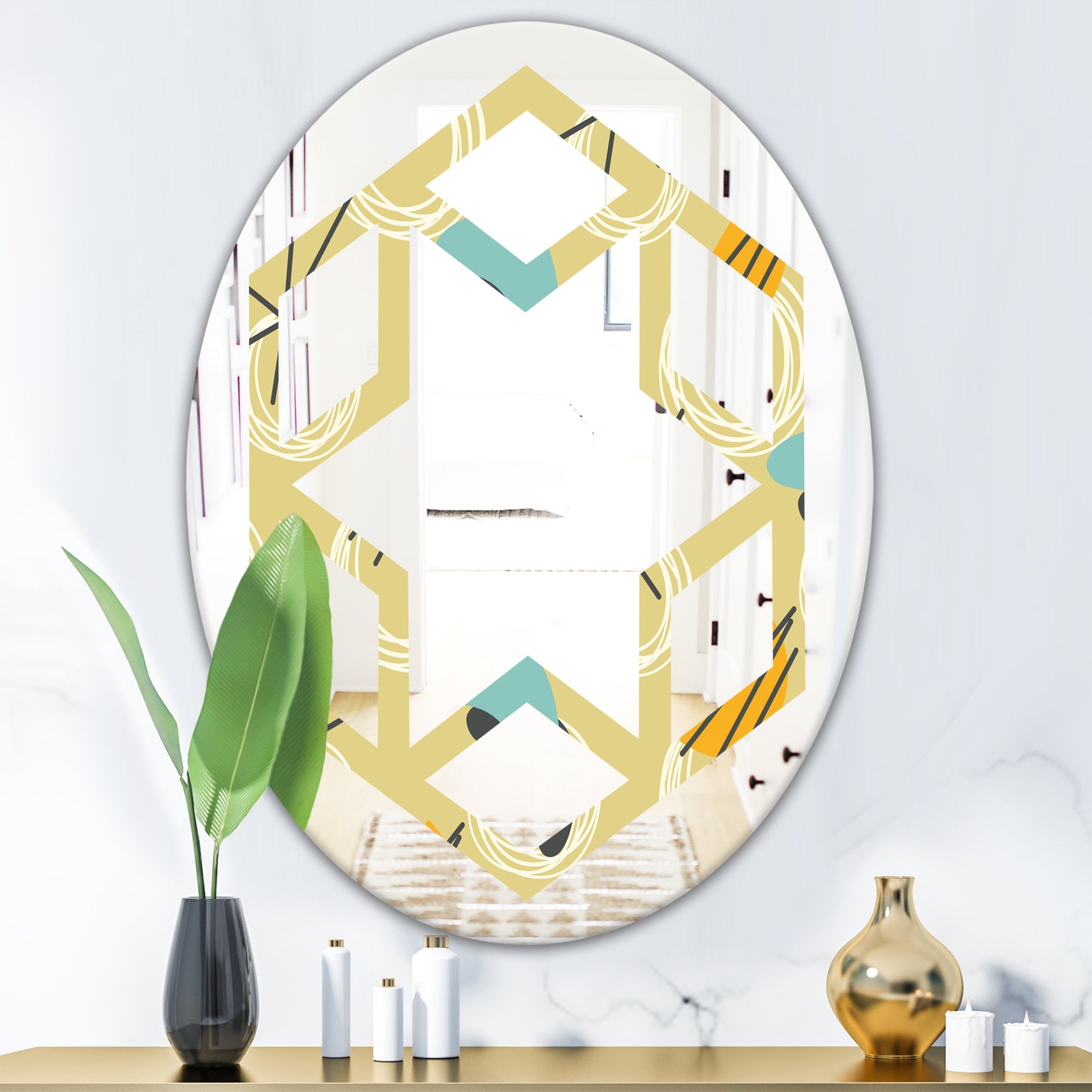 Retro Abstract Design II - Modern Round or Oval Wall Mirror - Hexagon Star