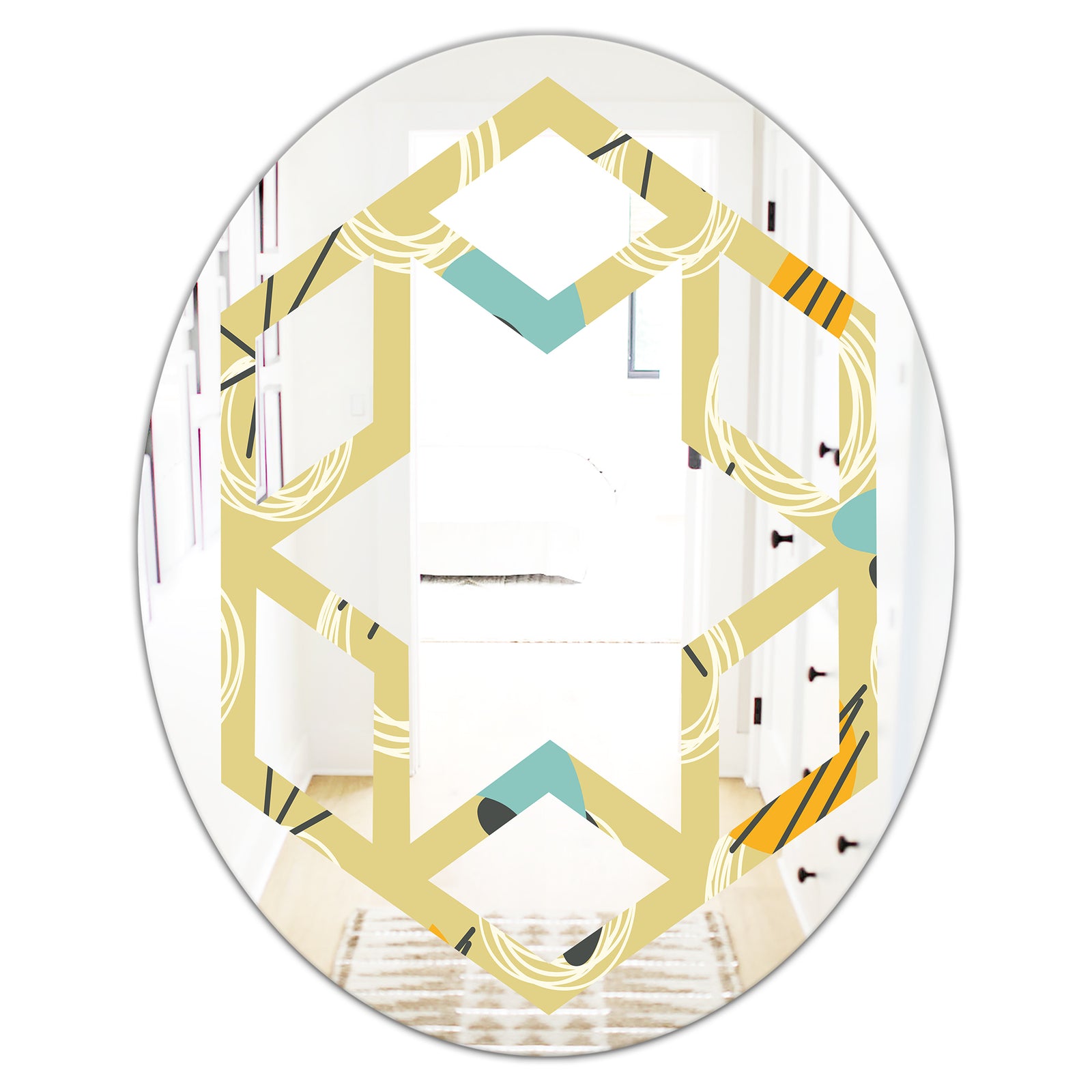 Retro Abstract Design II - Modern Round or Oval Wall Mirror - Hexagon Star