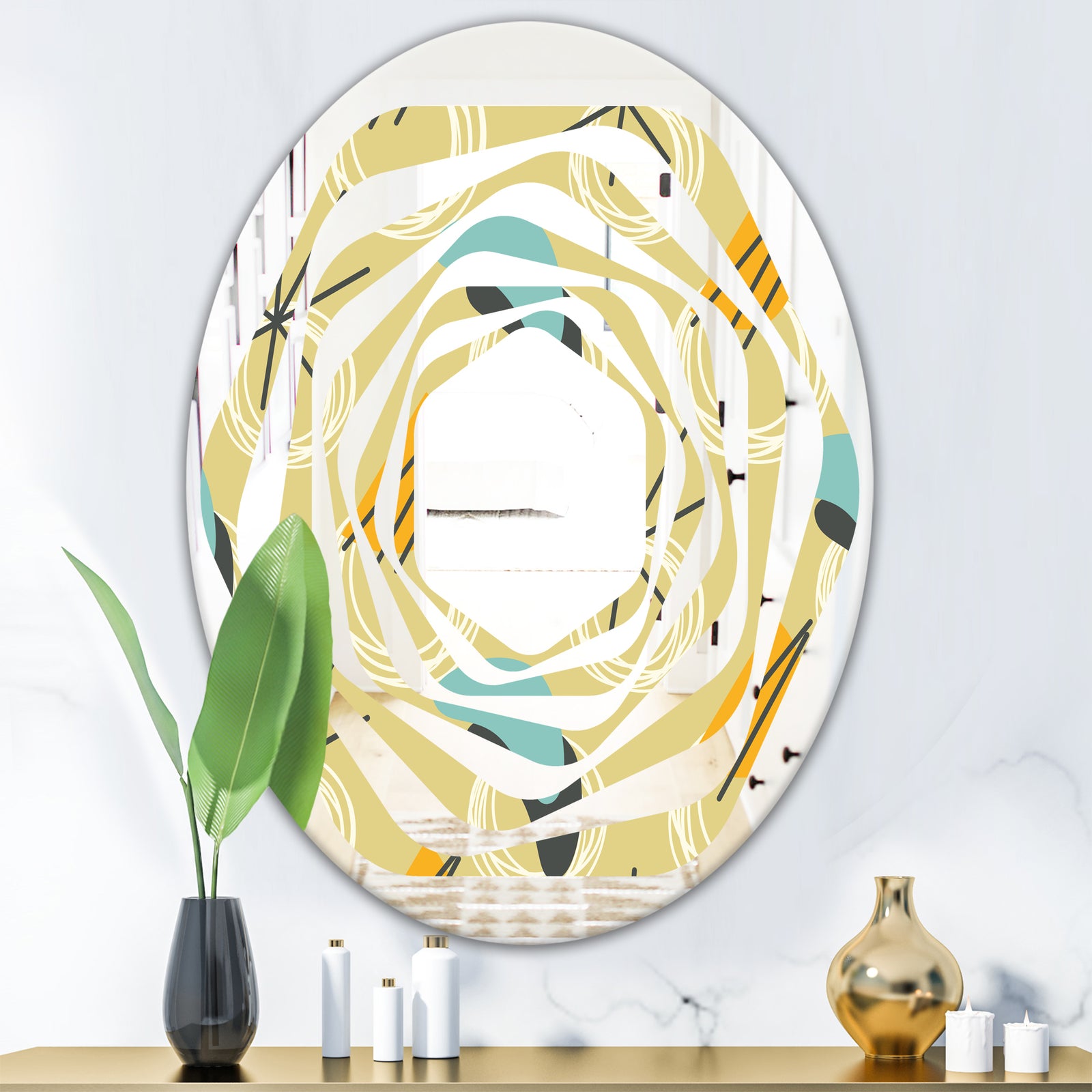 Retro Abstract Design II - Modern Round or Oval Wall Mirror - Whirl