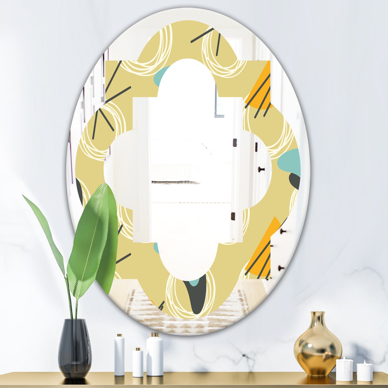 Retro Abstract Design II - Modern Round or Oval Wall Mirror - Quatrefoil