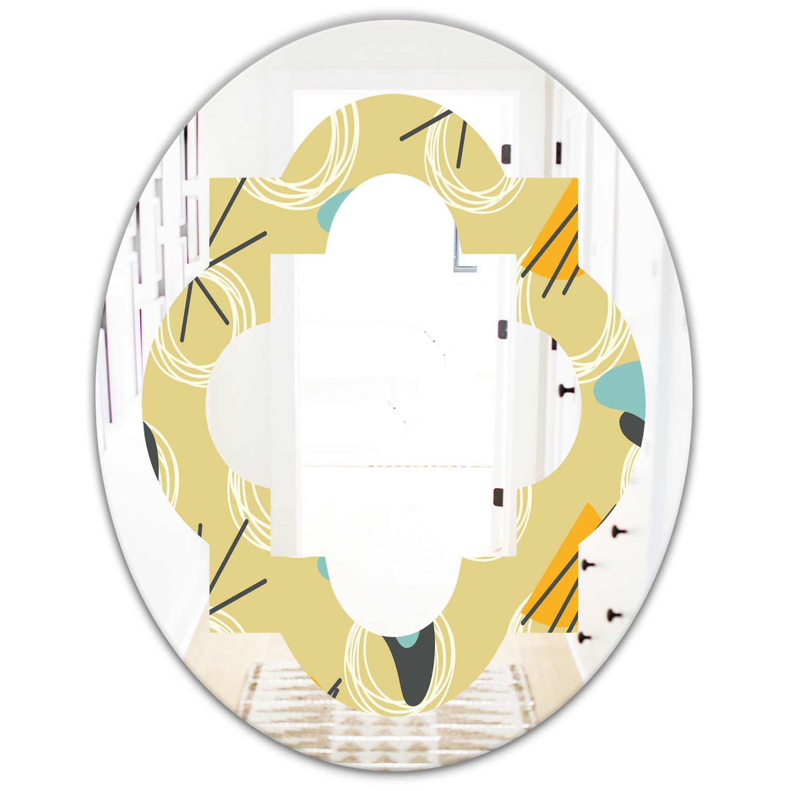 Retro Abstract Design II - Modern Round or Oval Wall Mirror - Quatrefoil