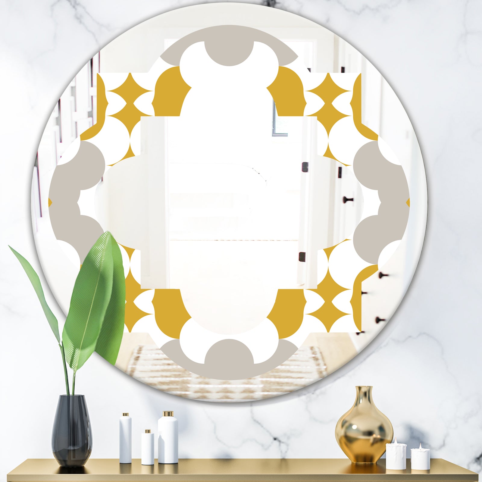 Retro Abstract Design XVIII - Modern Round or Oval Wall Mirror - Quatrefoil